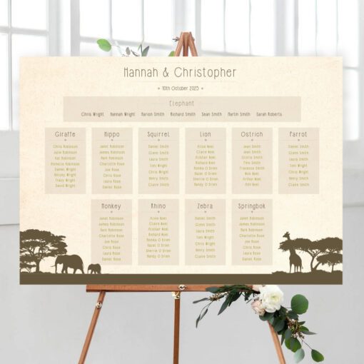 Safari Wedding Table Plan - Designed by Rodo Creative in Manchester