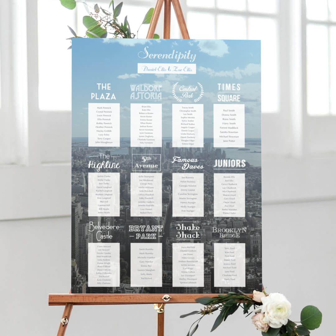 New York Table Plan for a wedding designed in Manchester by Rodo Creative