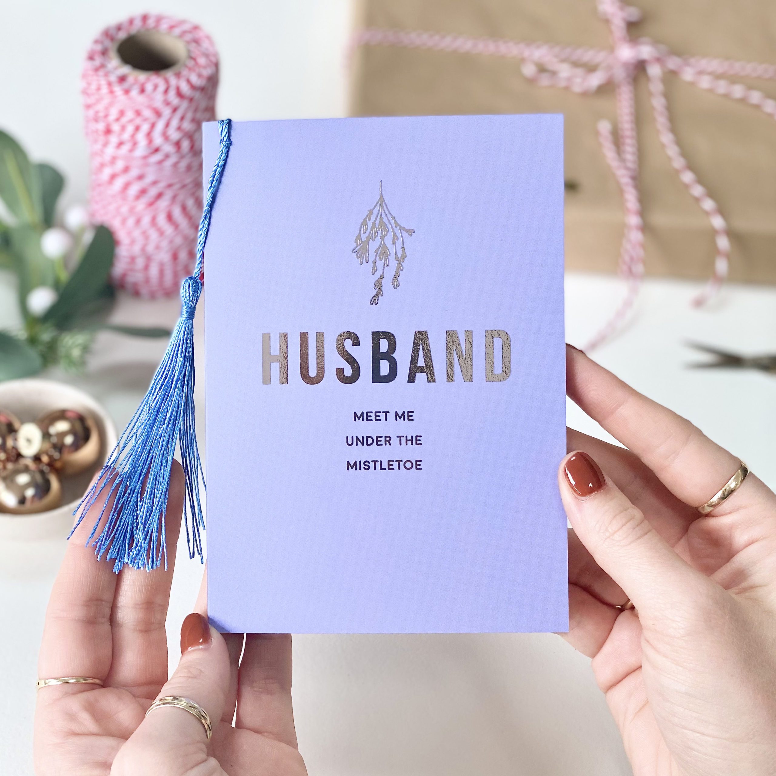 Festival Husband Christmas Card with Mistletoe - Rodo Creative Manchester