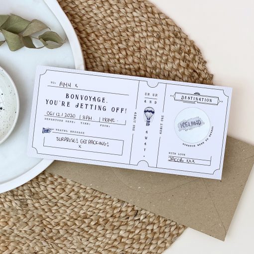 Bon Voyage Scratch Off Boarding Pass - Designed by Rodo Creative - Wedding stationery and greetings card design