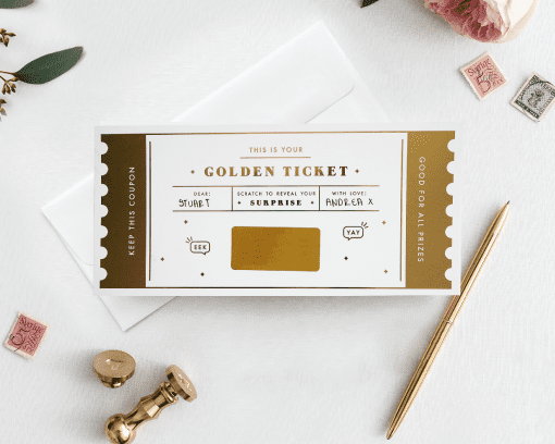 Golden Ticket scratch off - Designed by Rodo Creative in Manchester