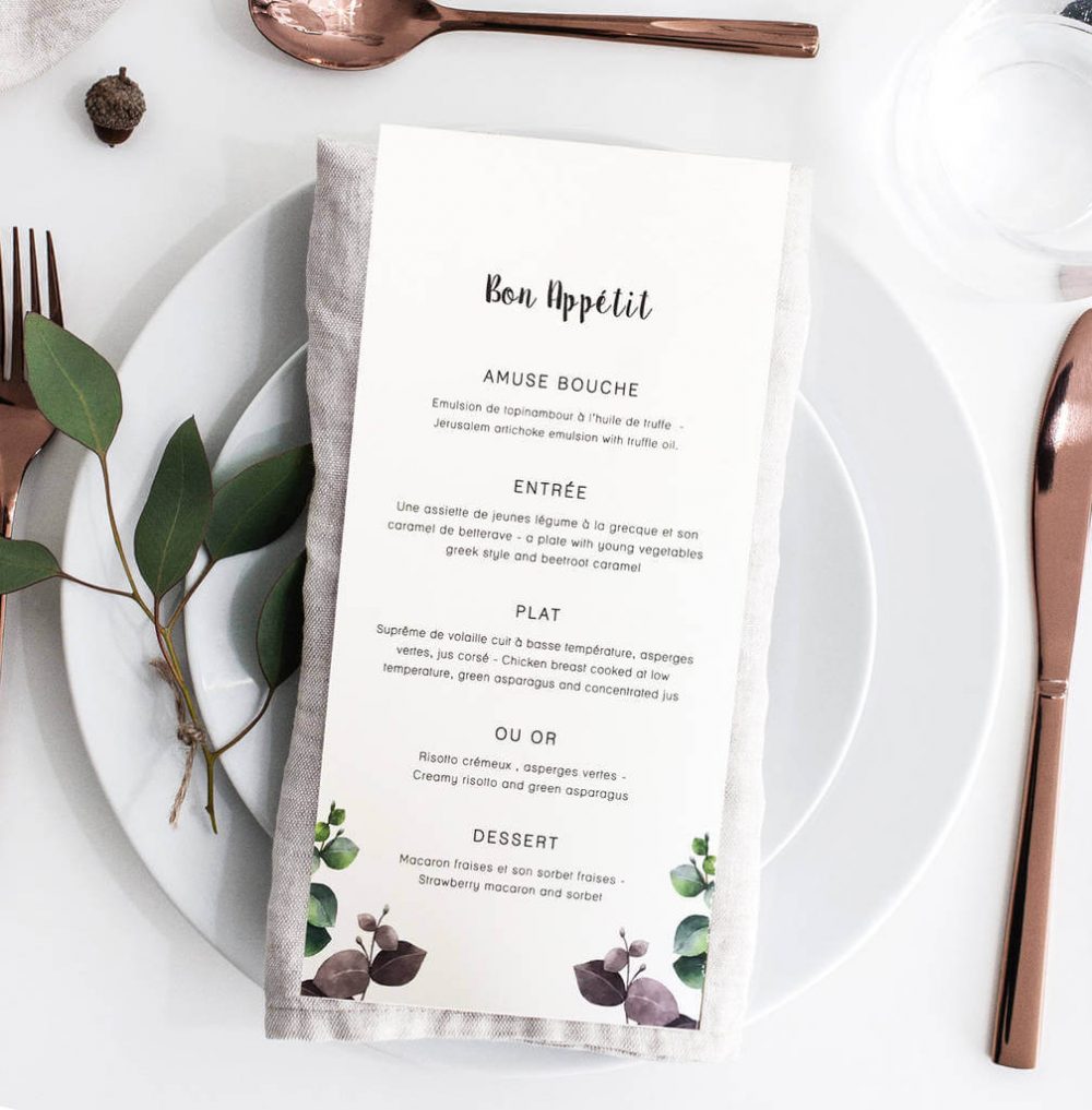 Beautiful Eucalyptus Menu for weddings and events - Designed By Rodo ...