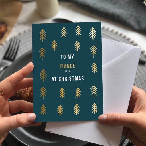 Fiance Christmas Card with gold foil trees, Designed by Rodo Creative in Manchester