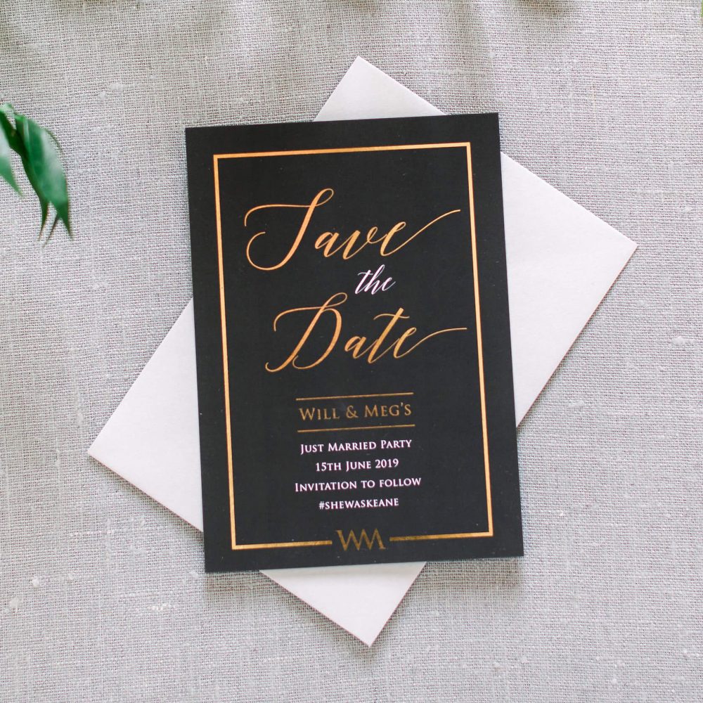 Black and Gold Luxurious Save the Dates for a Special wedding or event