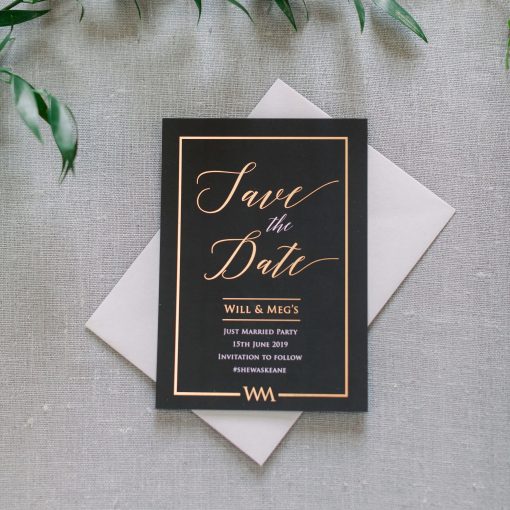 Black and Gold Luxurious Save the Dates for a Special wedding or event. Designed by Rodo Creative