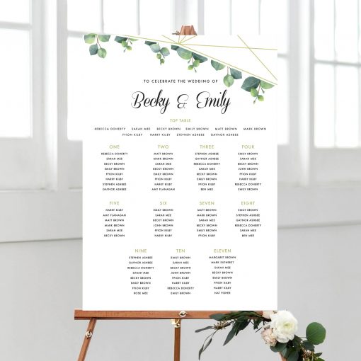 Eucalyptus Geometric Table Plan - Designed by Rodo Creative in Manchester