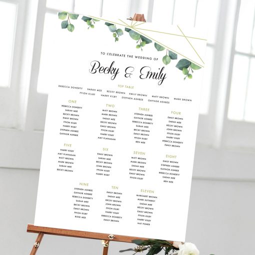 Eucalyptus Geometric Table Plan - Designed by Rodo Creative in Manchester