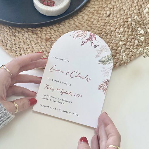 Curved Edge Botanical Save the Date Card - Designed by Rodo Creative in Manchester